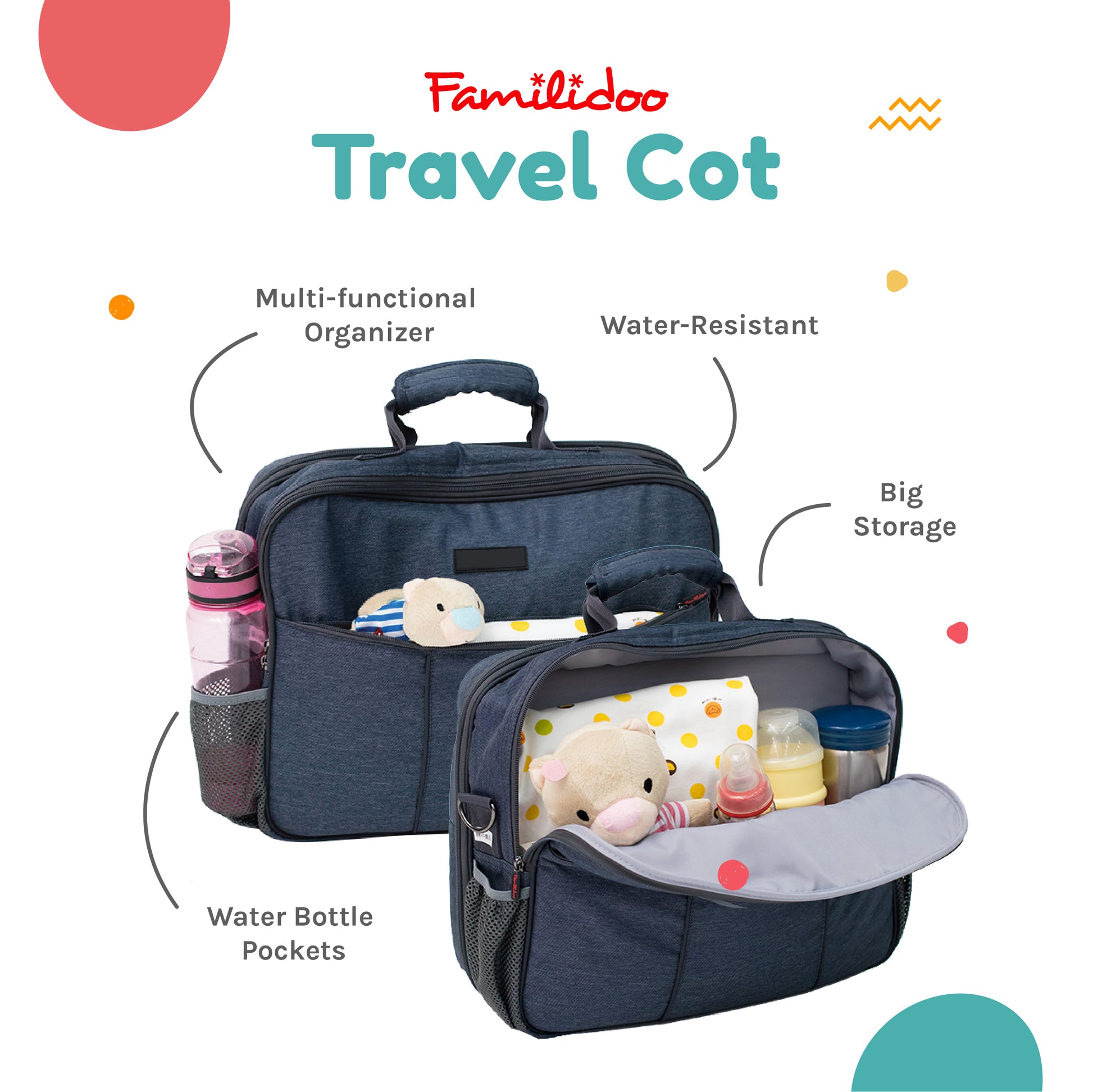 Travel Cot 2in1 Diaper Bag blue color